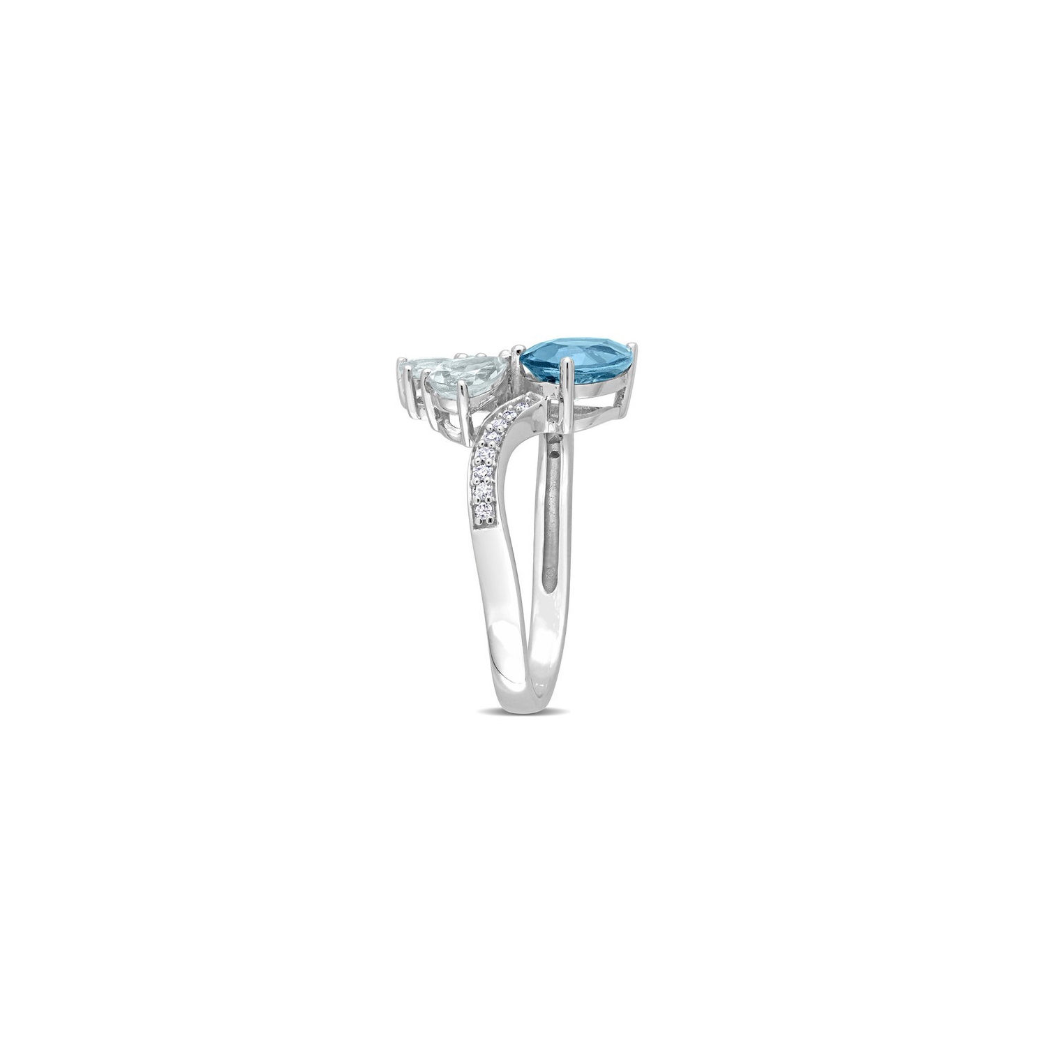 1.94 Carat Blue Topaz and Aquamarine Ring in 14K White Gold with Diamonds