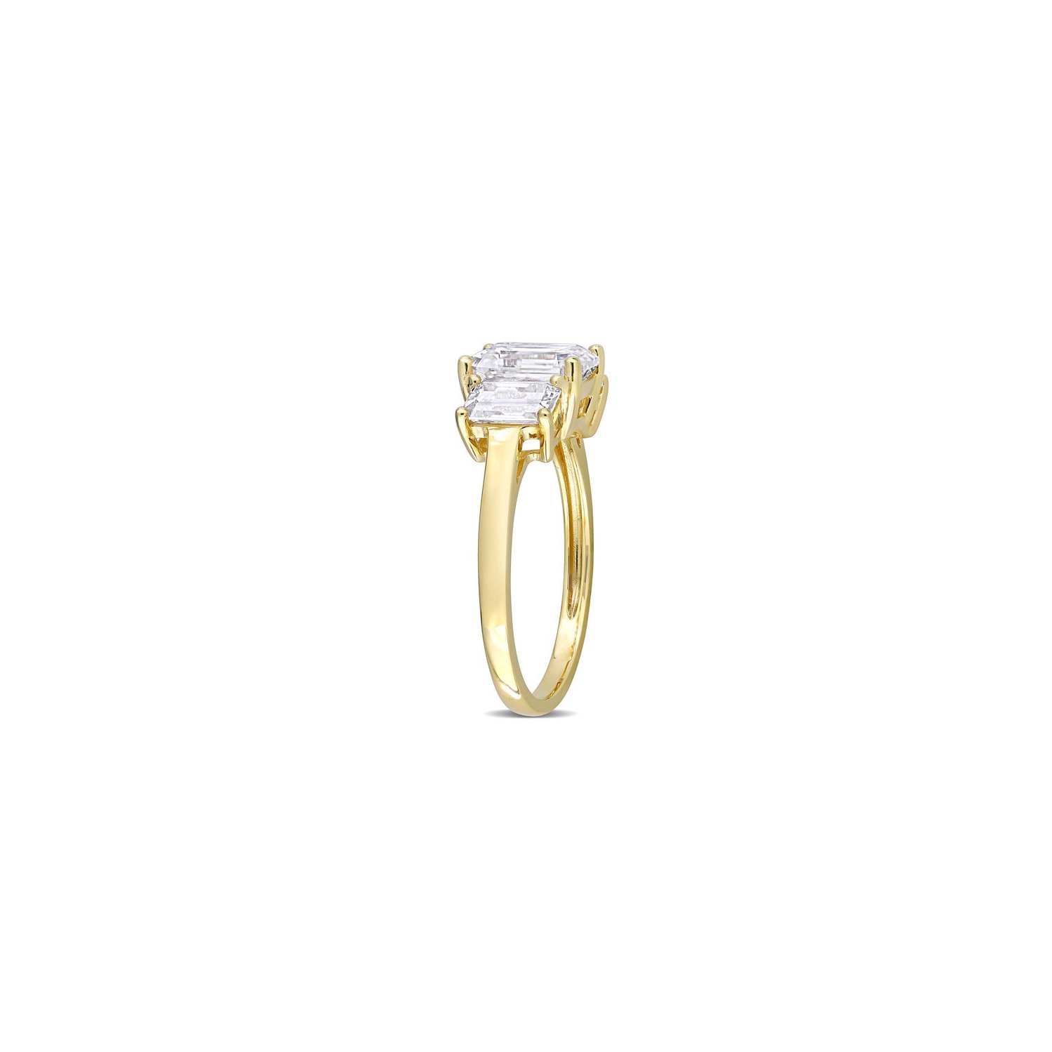 Bague de fiançailles en or jaune 10K ct avec moissanite octogonale créée en laboratoire à trois pierres d'2,70&nbsp;carat