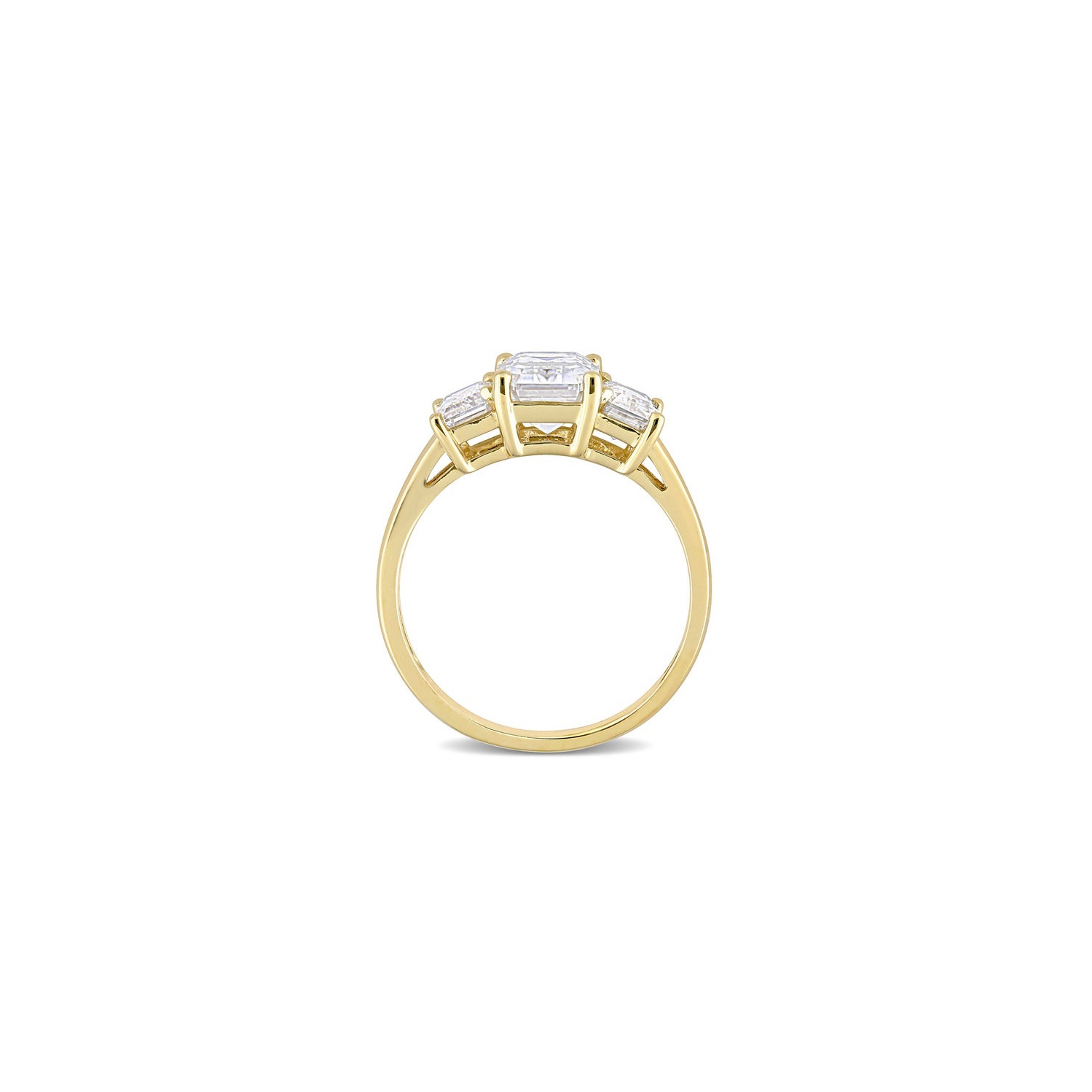 Bague de fiançailles en or jaune 10K ct avec moissanite octogonale créée en laboratoire à trois pierres d'2,70&nbsp;carat