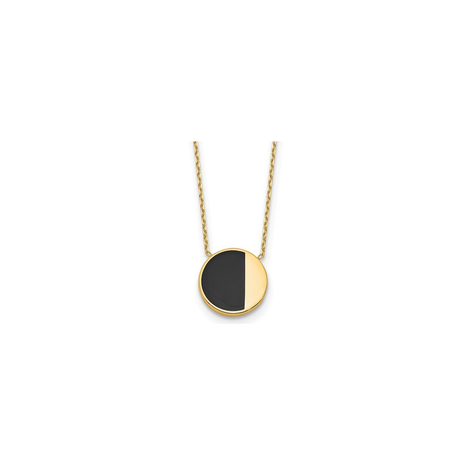 14K Yellow Gold Circle Pendant Necklace with Black Enamel and Chain