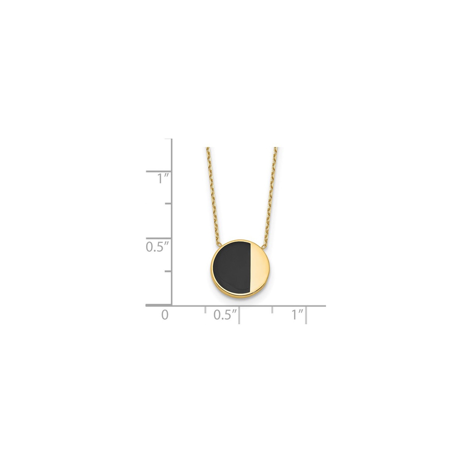 14K Yellow Gold Circle Pendant Necklace with Black Enamel and Chain