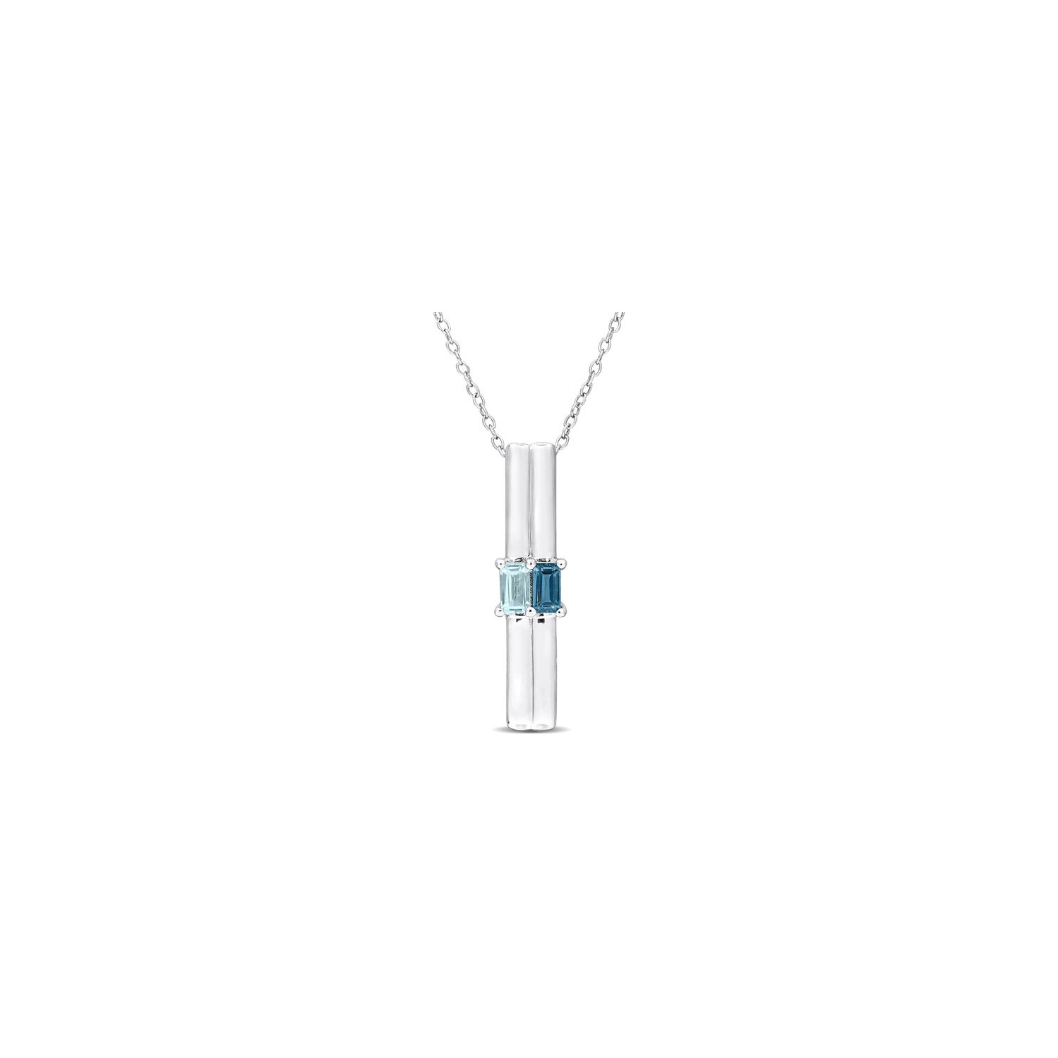 4/5 Carat London and Sku Blue Topaz Stick Pendant Necklace in Sterling Silver with Chain