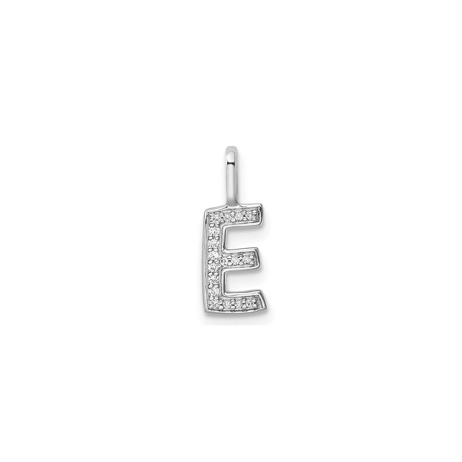 14K White Gold Initial -E- Pendant Charm with Accent Diamonds