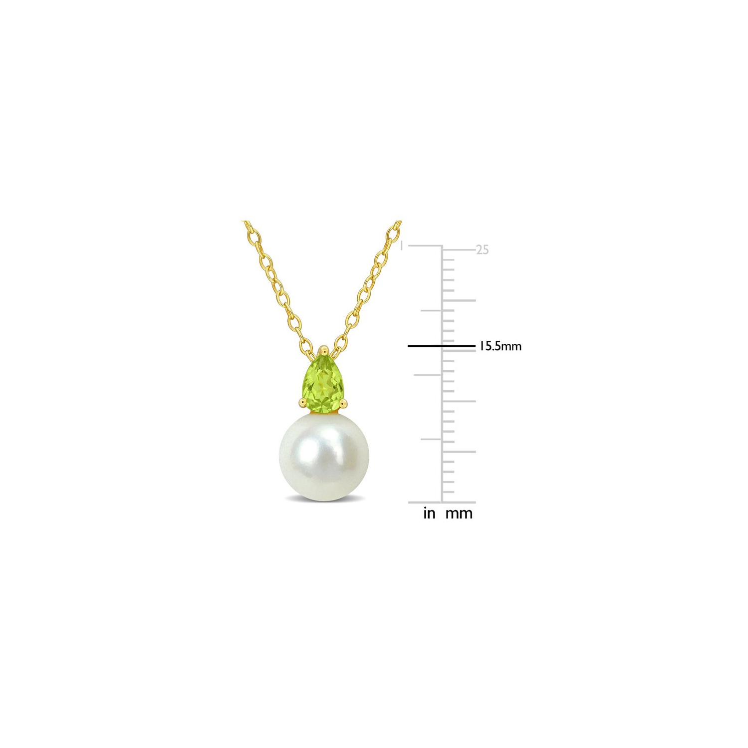 8.5-9mm Freshwater Cultured Drop Pearl Pendant Necklace with Peridot Yellow Sterling Silver with Chain