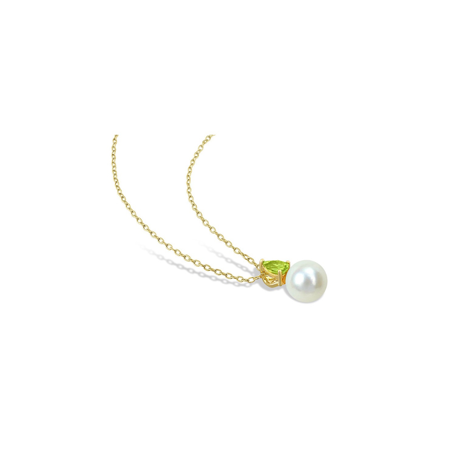 8.5-9mm Freshwater Cultured Drop Pearl Pendant Necklace with Peridot Yellow Sterling Silver with Chain