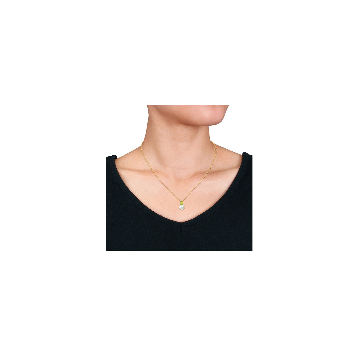 8.5-9mm Freshwater Cultured Drop Pearl Pendant Necklace with Peridot Yellow Sterling Silver with Chain