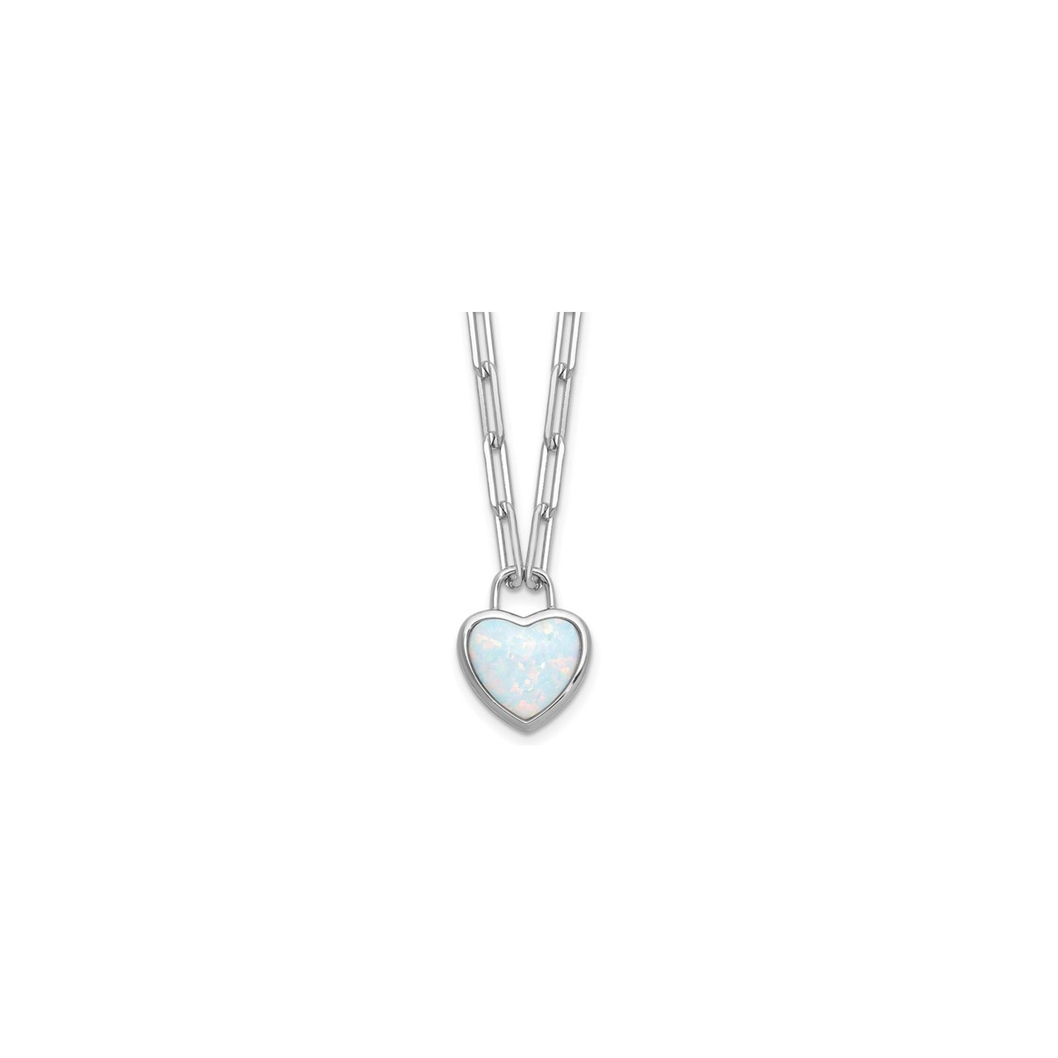 Lab Created Opal Heart Paperclip Pendant Necklace in Sterling Silver with Chain