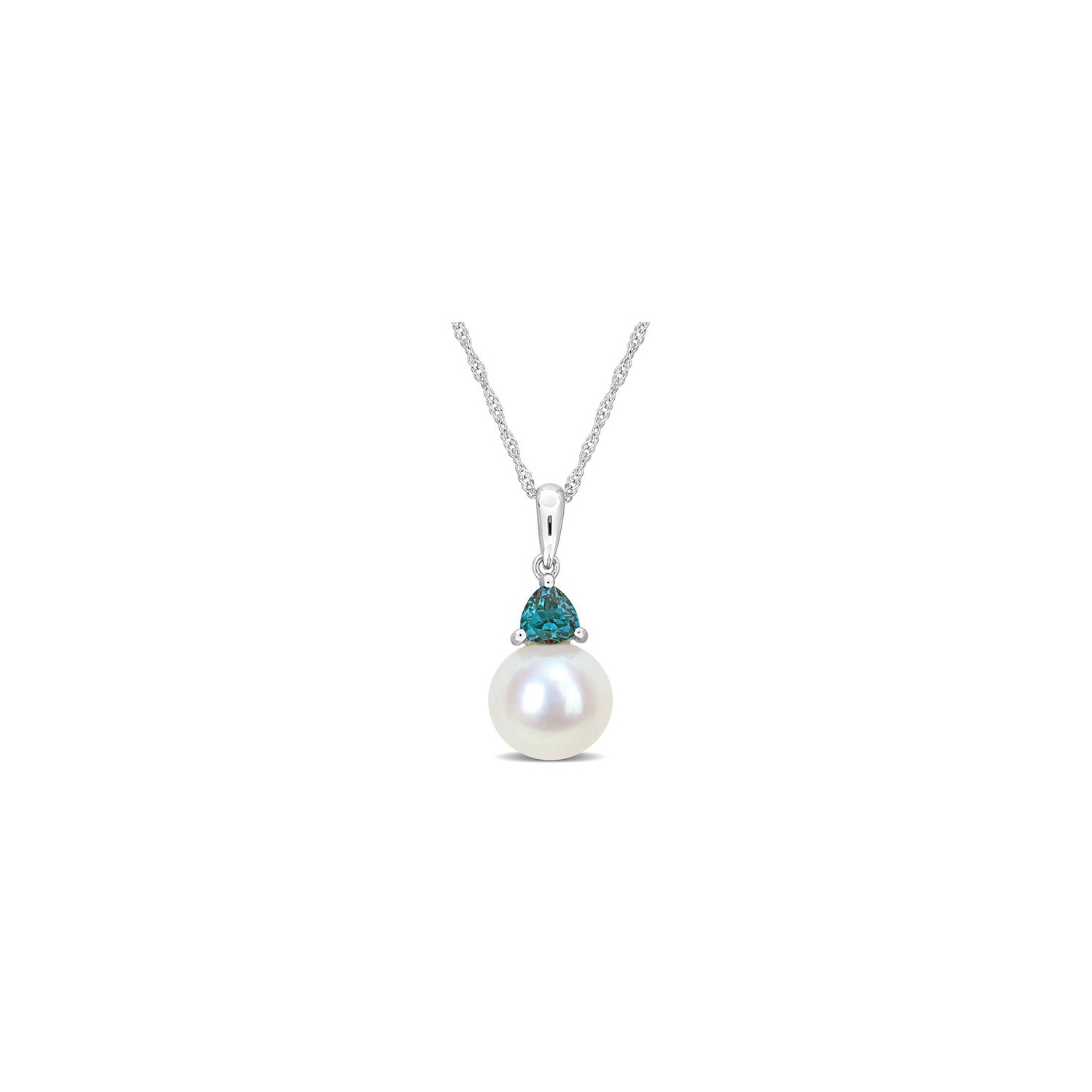 8-8.5mm Freshwater Cultured Drop Pearl Pendant Necklace with Lab-Created Alexandrite in 10K White Gold with Chain