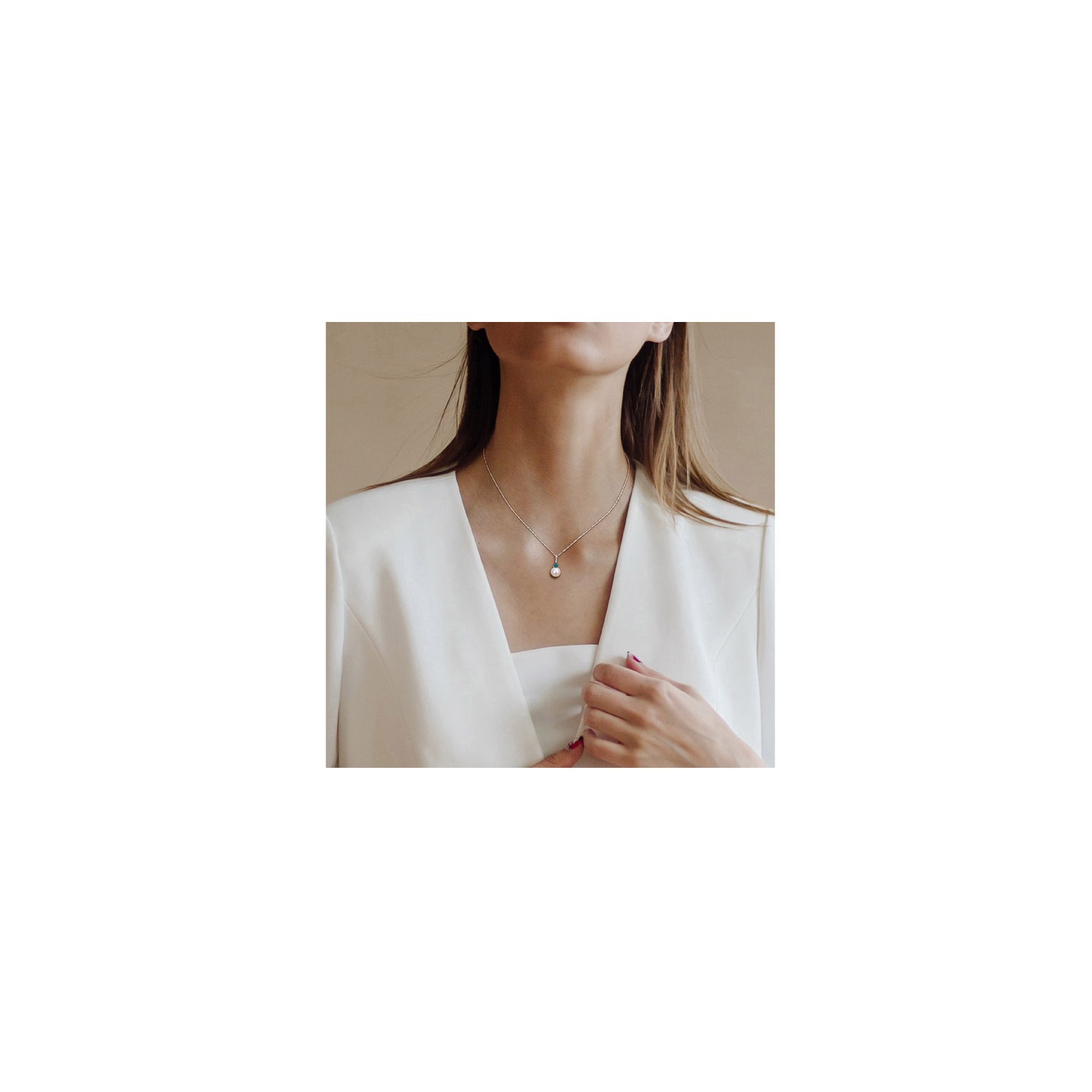 8-8.5mm Freshwater Cultured Drop Pearl Pendant Necklace with Lab-Created Alexandrite in 10K White Gold with Chain