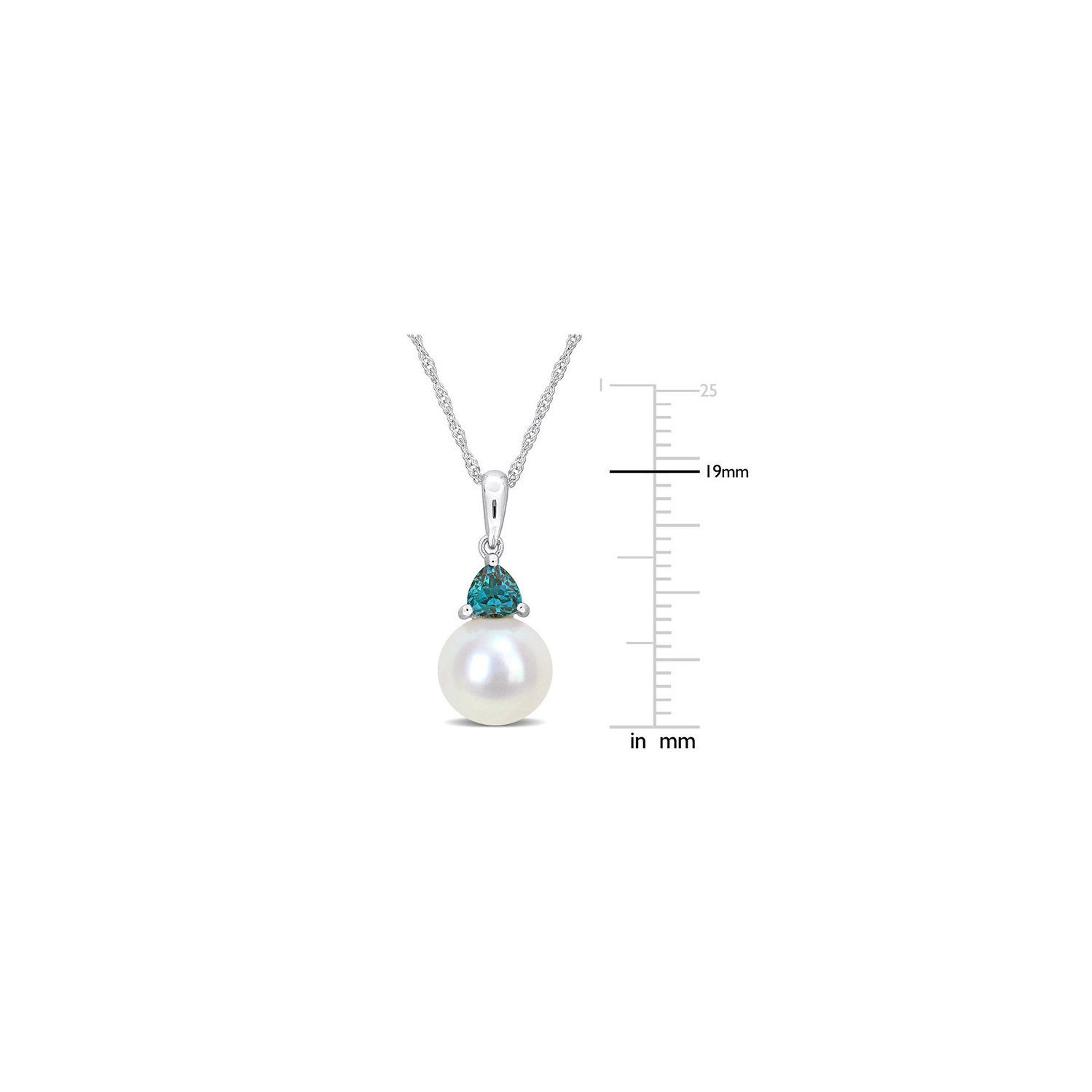 8-8.5mm Freshwater Cultured Drop Pearl Pendant Necklace with Lab-Created Alexandrite in 10K White Gold with Chain