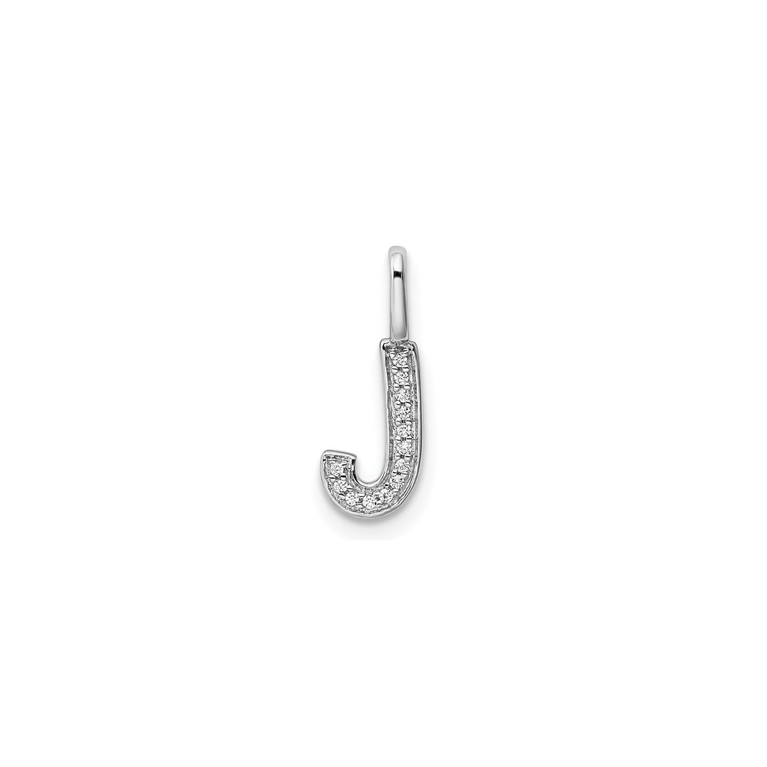 14K White Gold Initial -J- Pendant Charm with Accent Diamonds