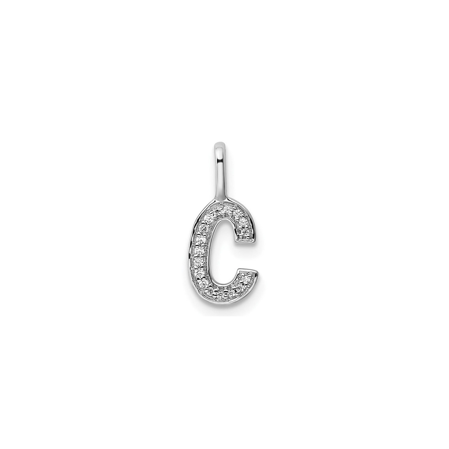 14K White Gold Initial -C- Pendant Charm with Accent Diamonds