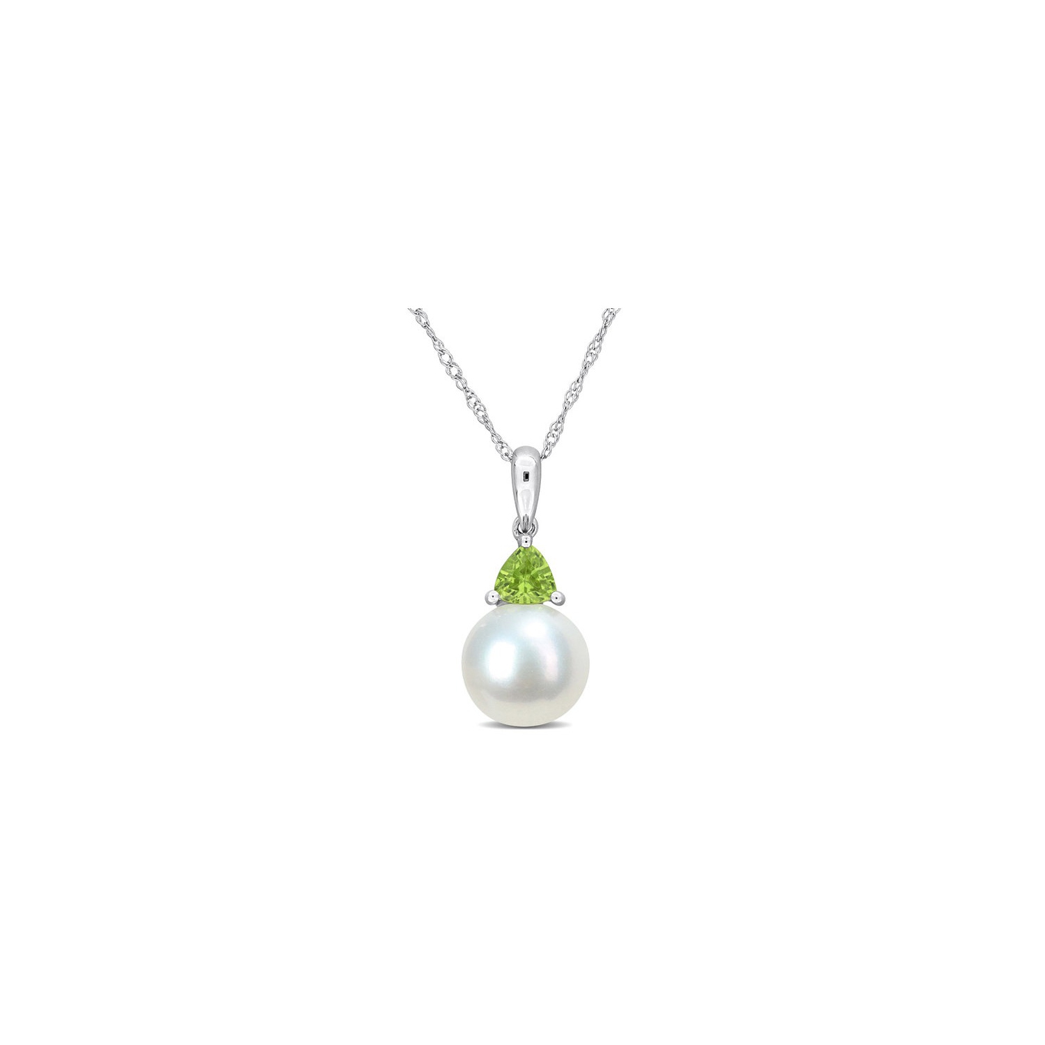 8-8.5mm Freshwater Cultured Drop Pearl Pendant Necklace with Peridot in 10K White Gold with Chain