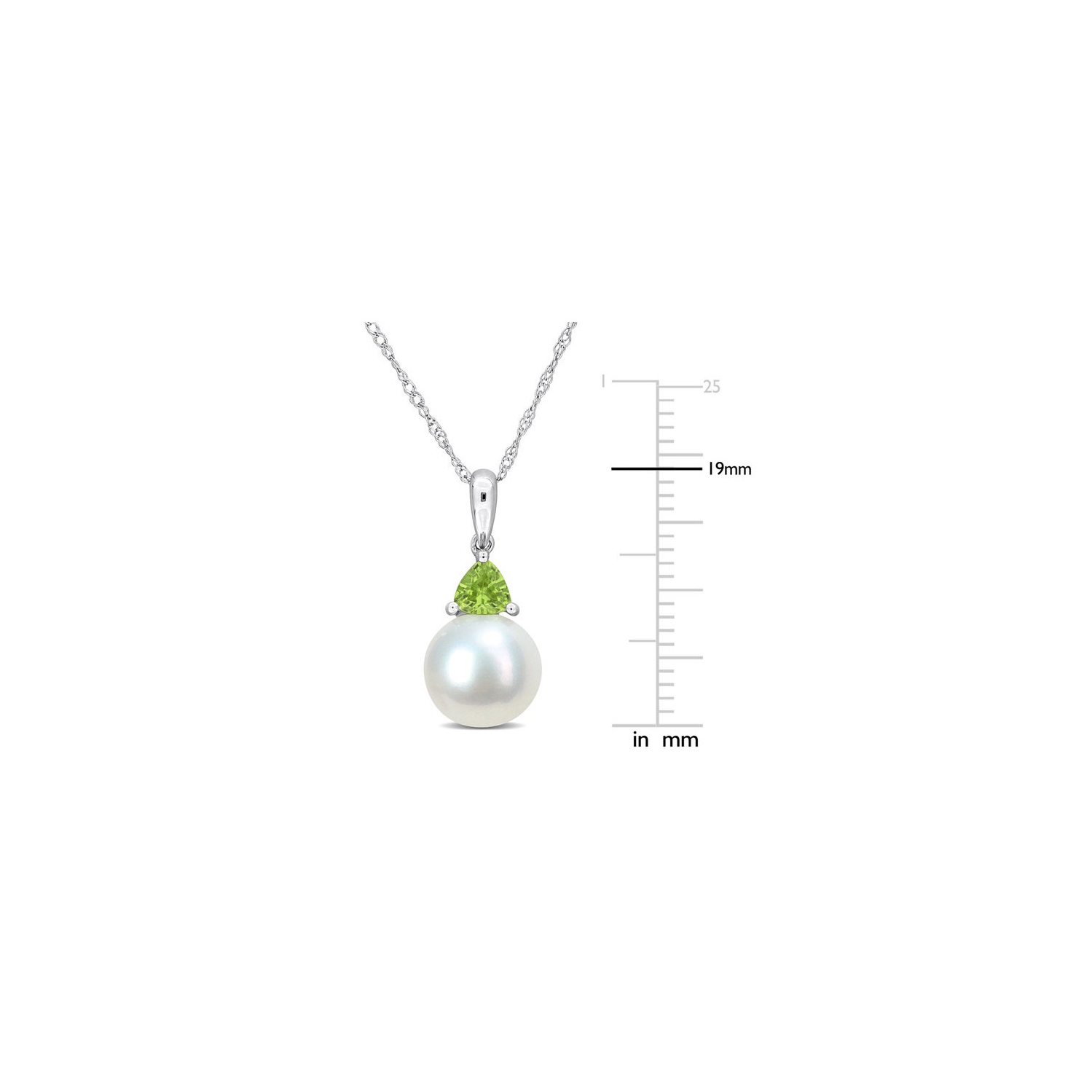 8-8.5mm Freshwater Cultured Drop Pearl Pendant Necklace with Peridot in 10K White Gold with Chain