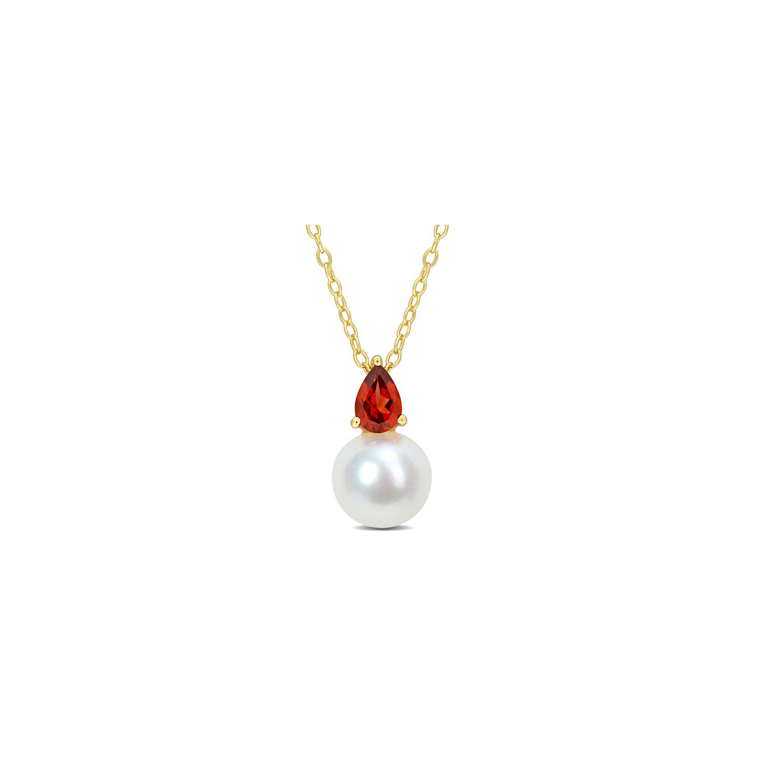 8.5-9mm Freshwater Cultured Drop Pearl Pendant Necklace with Garnet Yellow Sterling Silver with Chain