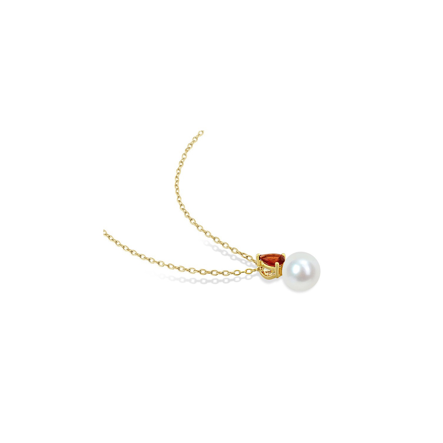 8.5-9mm Freshwater Cultured Drop Pearl Pendant Necklace with Garnet Yellow Sterling Silver with Chain