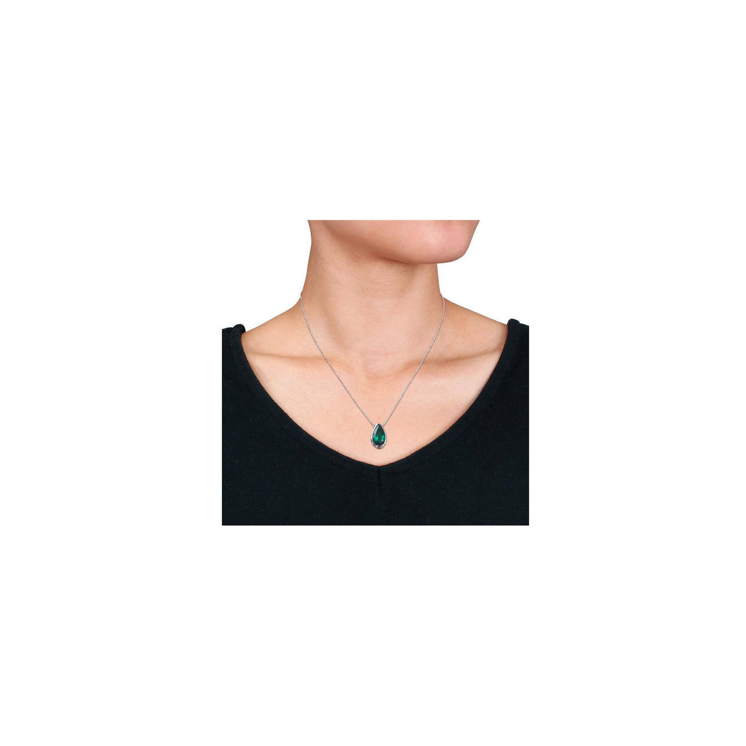 5.00 Carat Lab-Created Emerald Drop Pendant Necklace in 14K White Gold with Chain