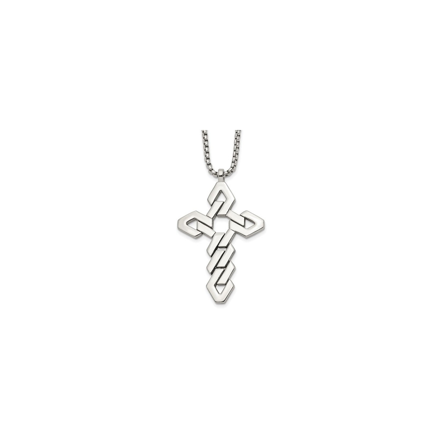 Mens Stainless Steel Polished Geometric Cross Pendant Necklace with Chain