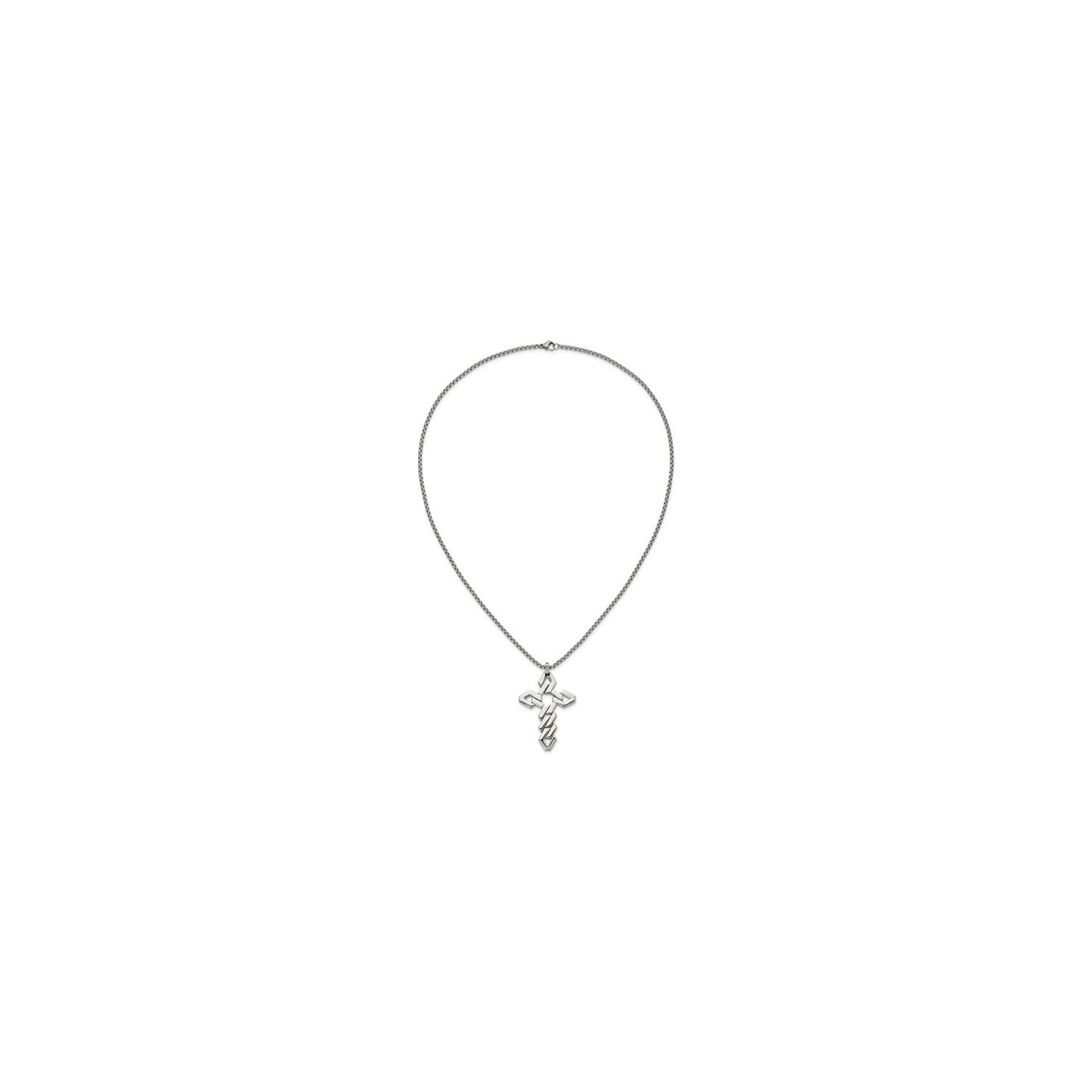 Mens Stainless Steel Polished Geometric Cross Pendant Necklace with Chain