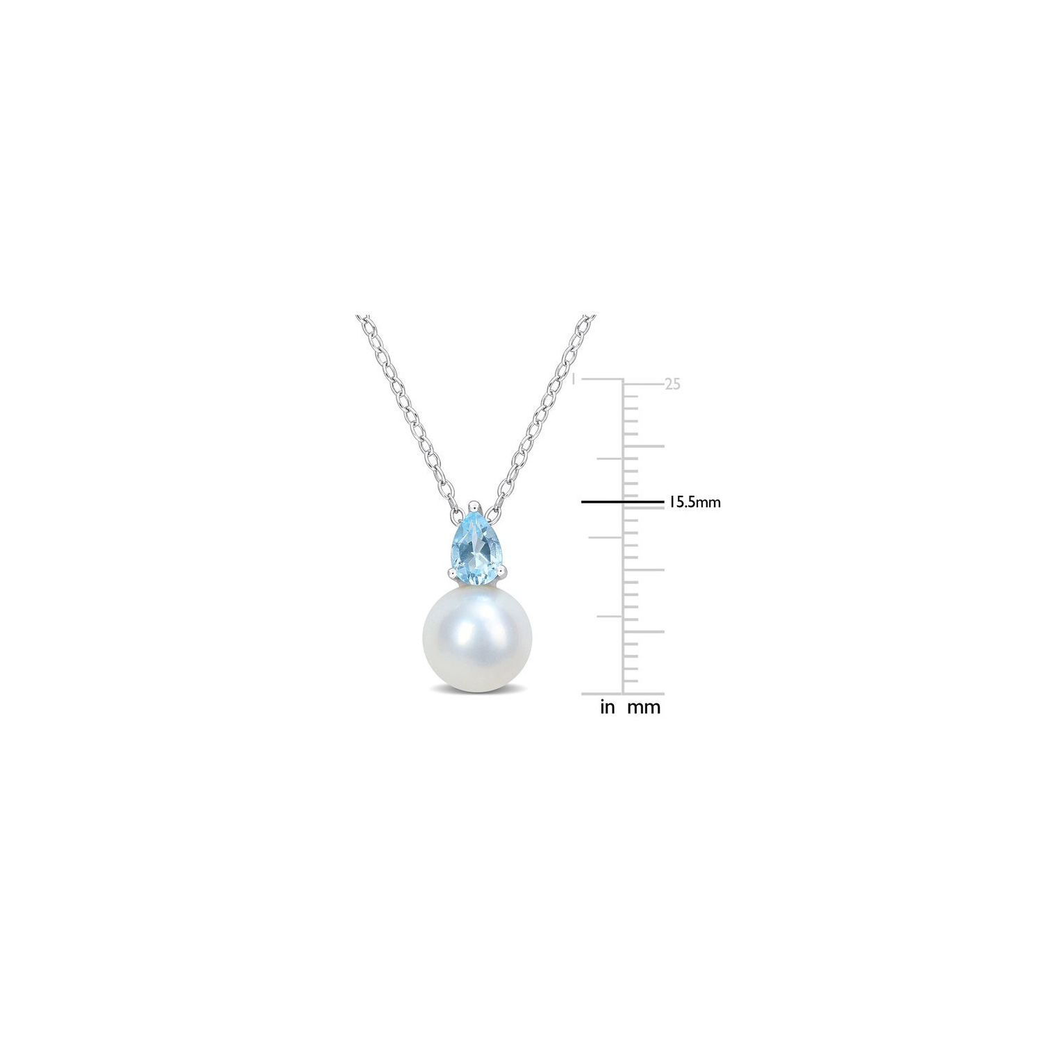 8.5-9mm Freshwater Cultured Drop Pearl Pendant Necklace with Blue Topaz Sterling Silver with Chain