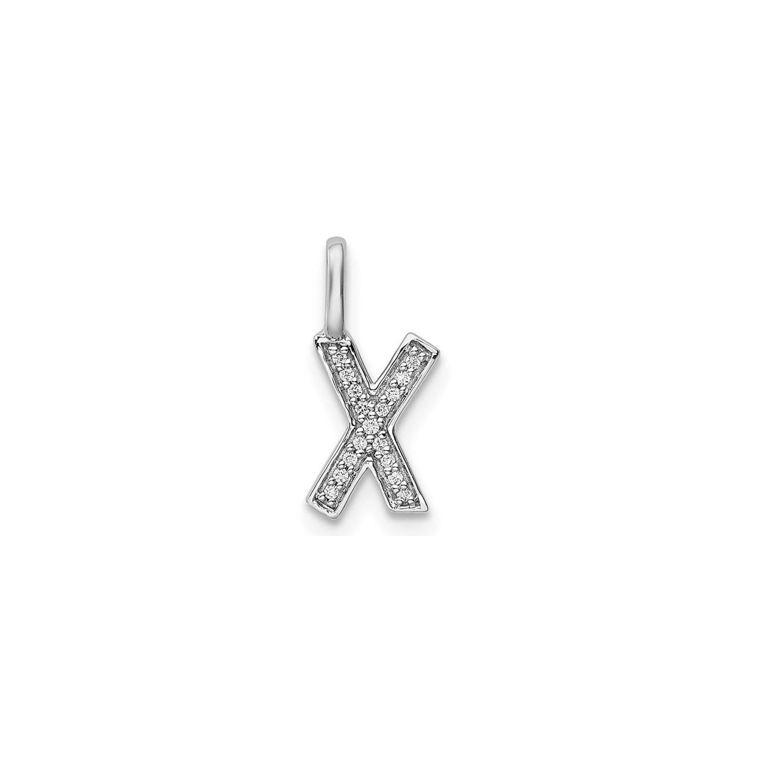 14K White Gold Initial -W- Pendant Charm with Accent Diamonds