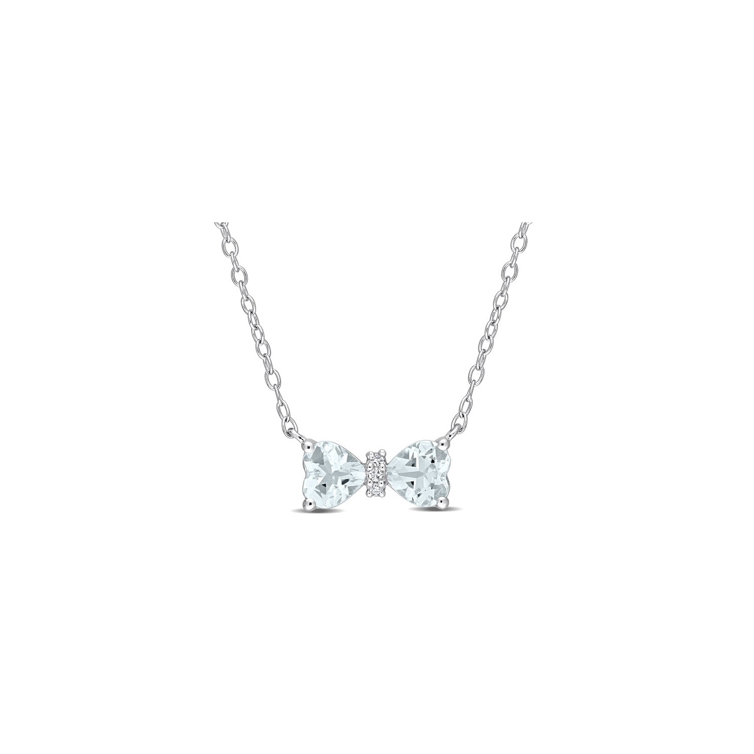 7/10 Carat Aquamarine Heart Bow Pendant Necklace in Sterling Silver with Chain