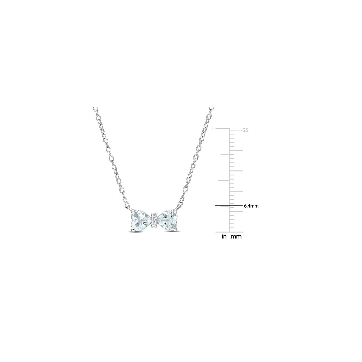 7/10 Carat Aquamarine Heart Bow Pendant Necklace in Sterling Silver with Chain