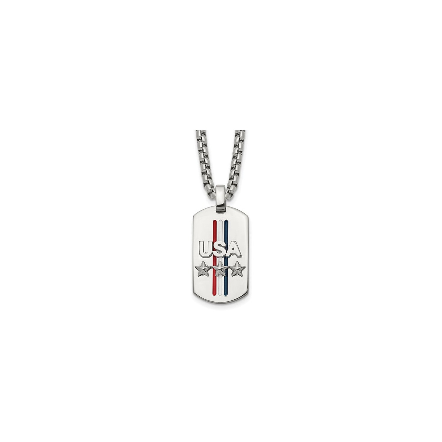 Mens Stainless Steel USA and Stars Dog Tag Pendant Necklace with Chain