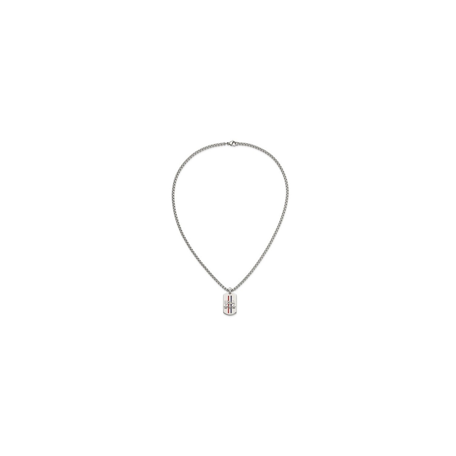 Mens Stainless Steel USA and Stars Dog Tag Pendant Necklace with Chain