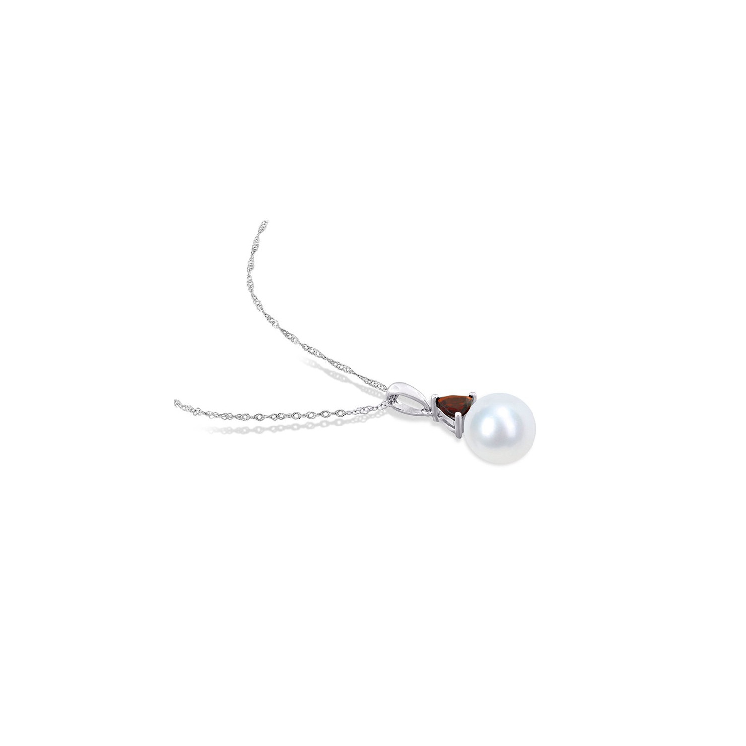 8-8.5mm Freshwater Cultured Drop Pearl Pendant Necklace with Garnet in 10K White Gold with Chain