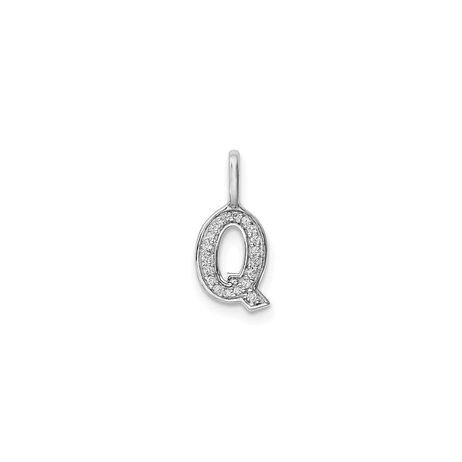 14K White Gold Initial -Q- Pendant Charm with Accent Diamonds