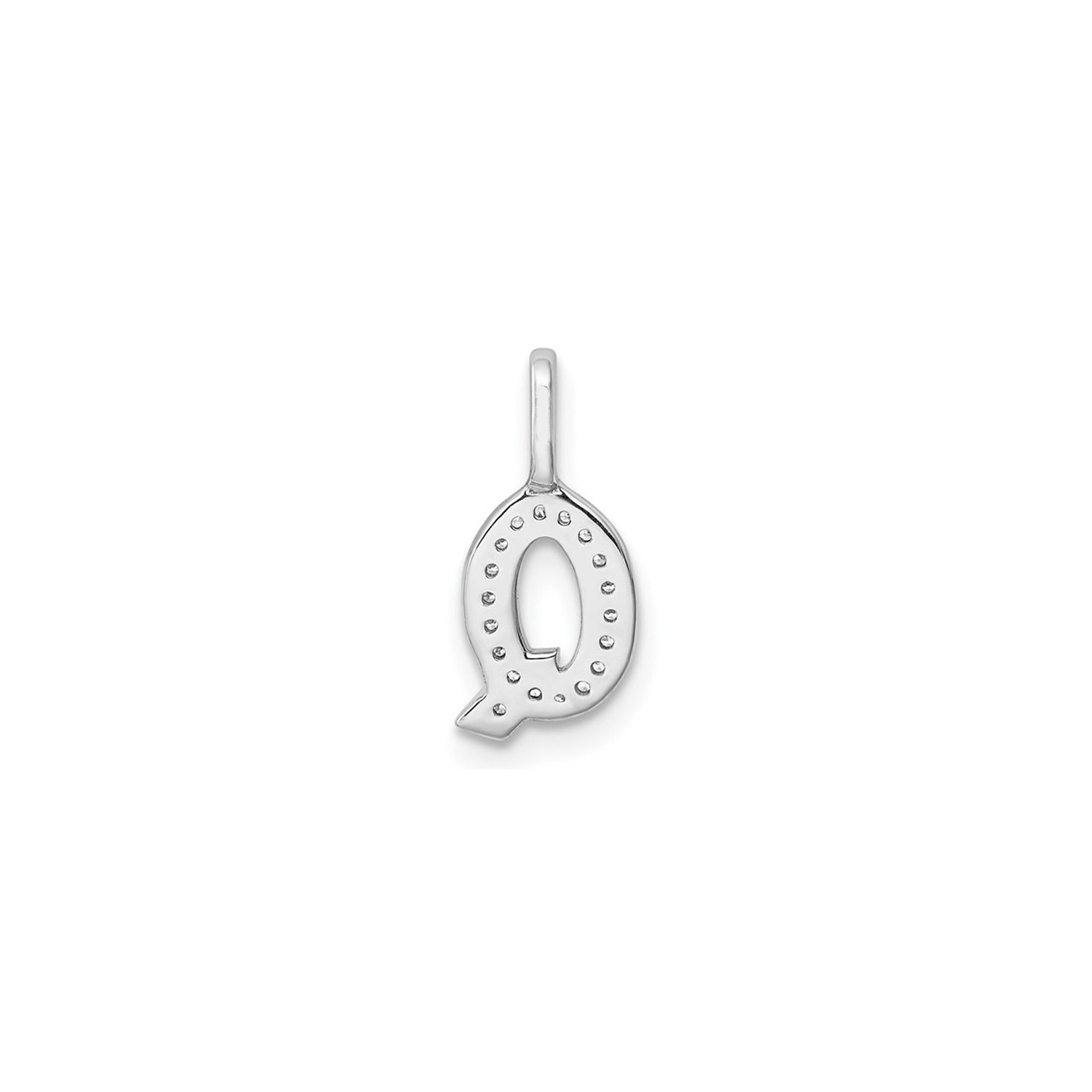 14K White Gold Initial -Q- Pendant Charm with Accent Diamonds