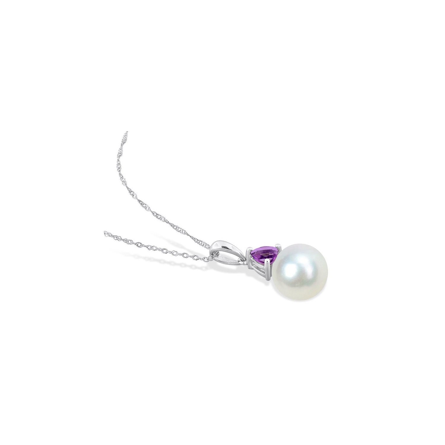 8-8.5mm White Freshwater Cultured Drop Pearl Pendant Necklace in 10K White Gold with Chain