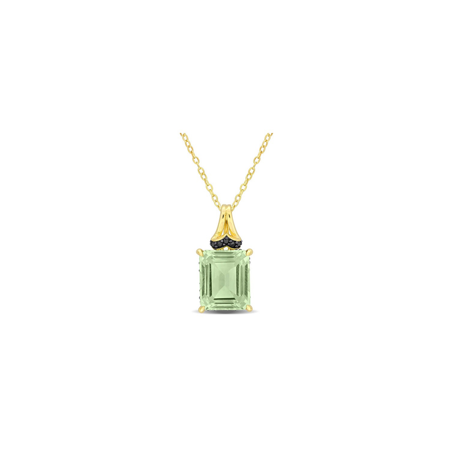 5.64 Carat Green Quartz and Black Sapphire Pendant Necklace Yellow Plated Sterling Silver with Chain