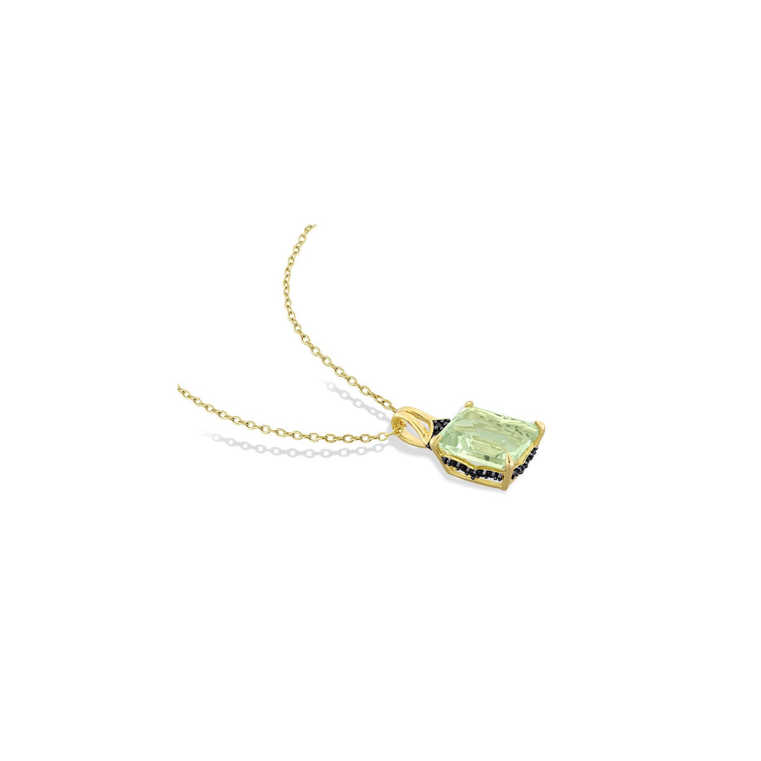 5.64 Carat Green Quartz and Black Sapphire Pendant Necklace Yellow Plated Sterling Silver with Chain