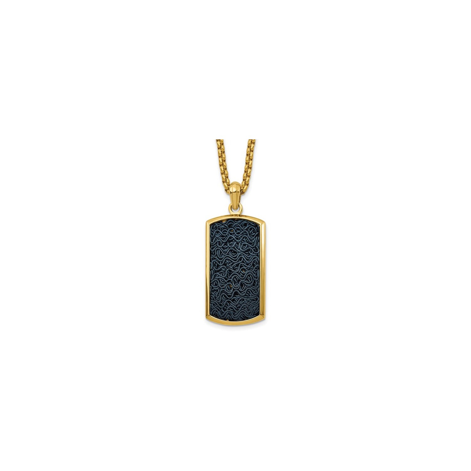 Mens Black Wire Inlay Dog Tag Pendant Necklace in Yellow Stainless Steel with Chain