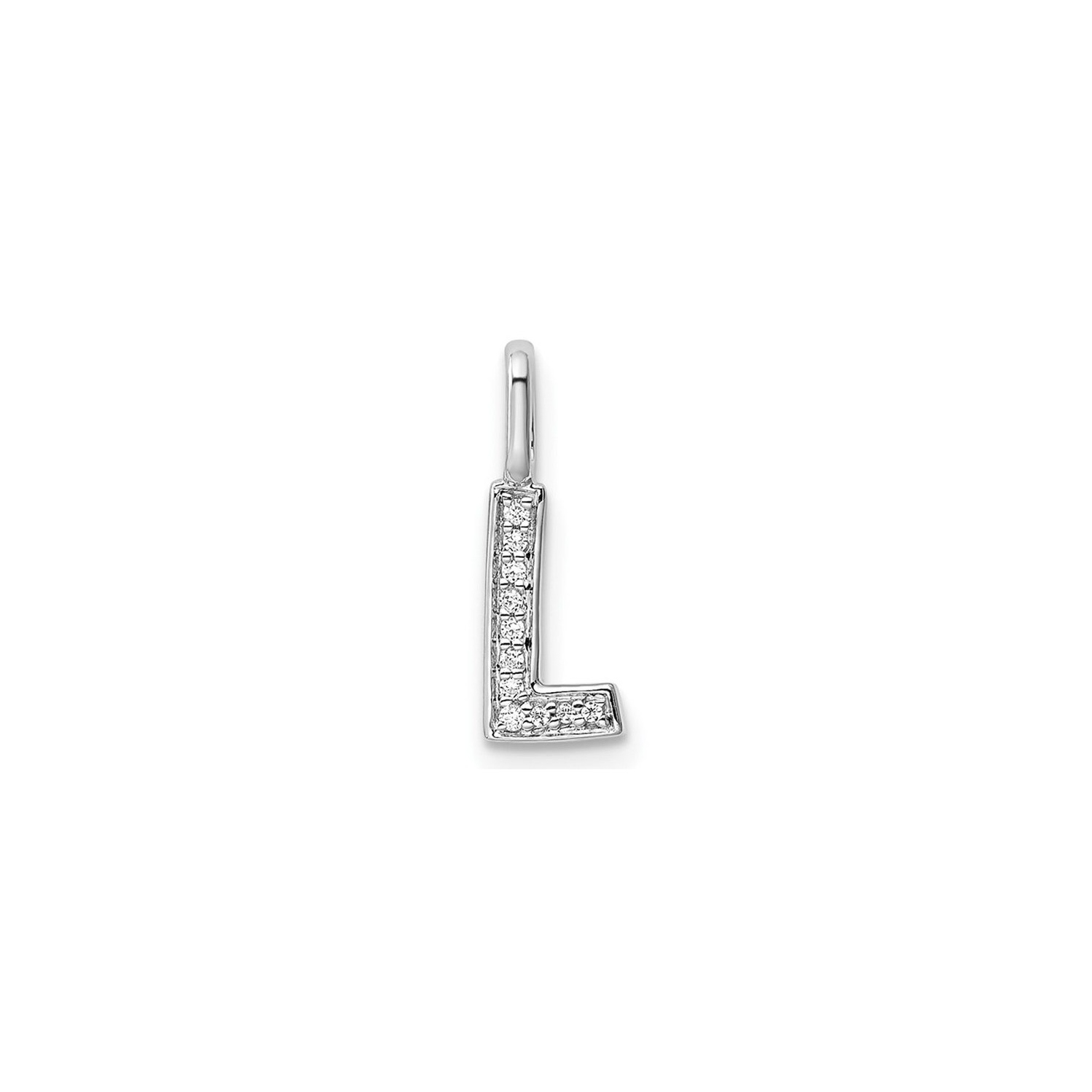 14K White Gold Initial -L- Pendant Charm with Accent Diamonds