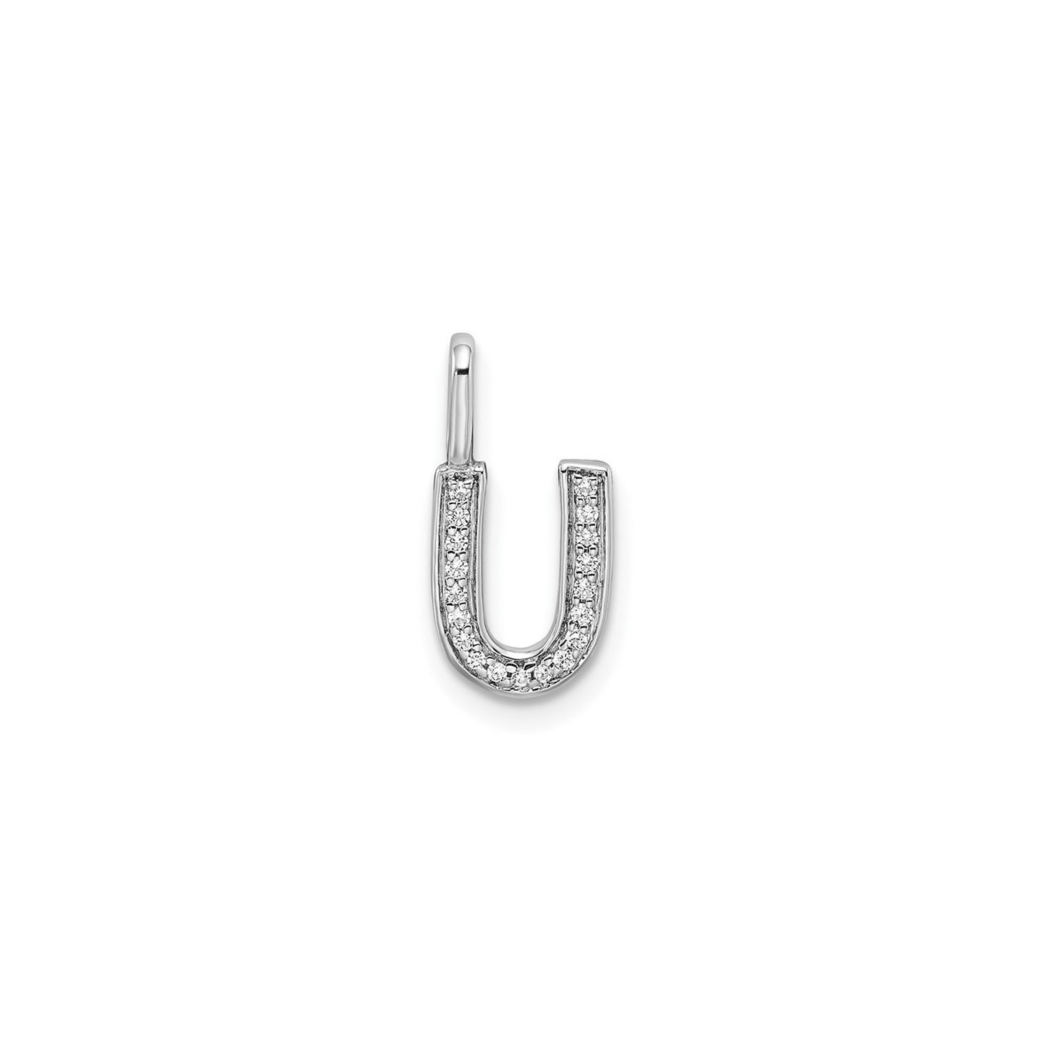 14K White Gold Initial -U- Pendant Charm with Accent Diamonds