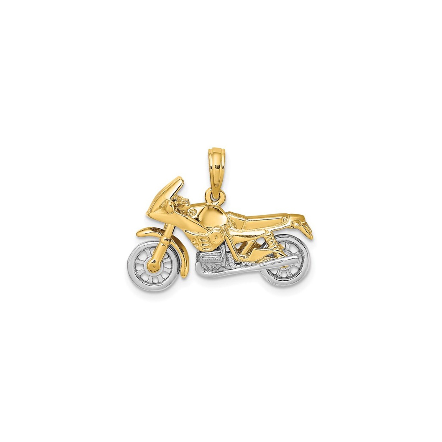 14K Yellow Gold 3-D Motorcycle Pendant Charm Necklace
