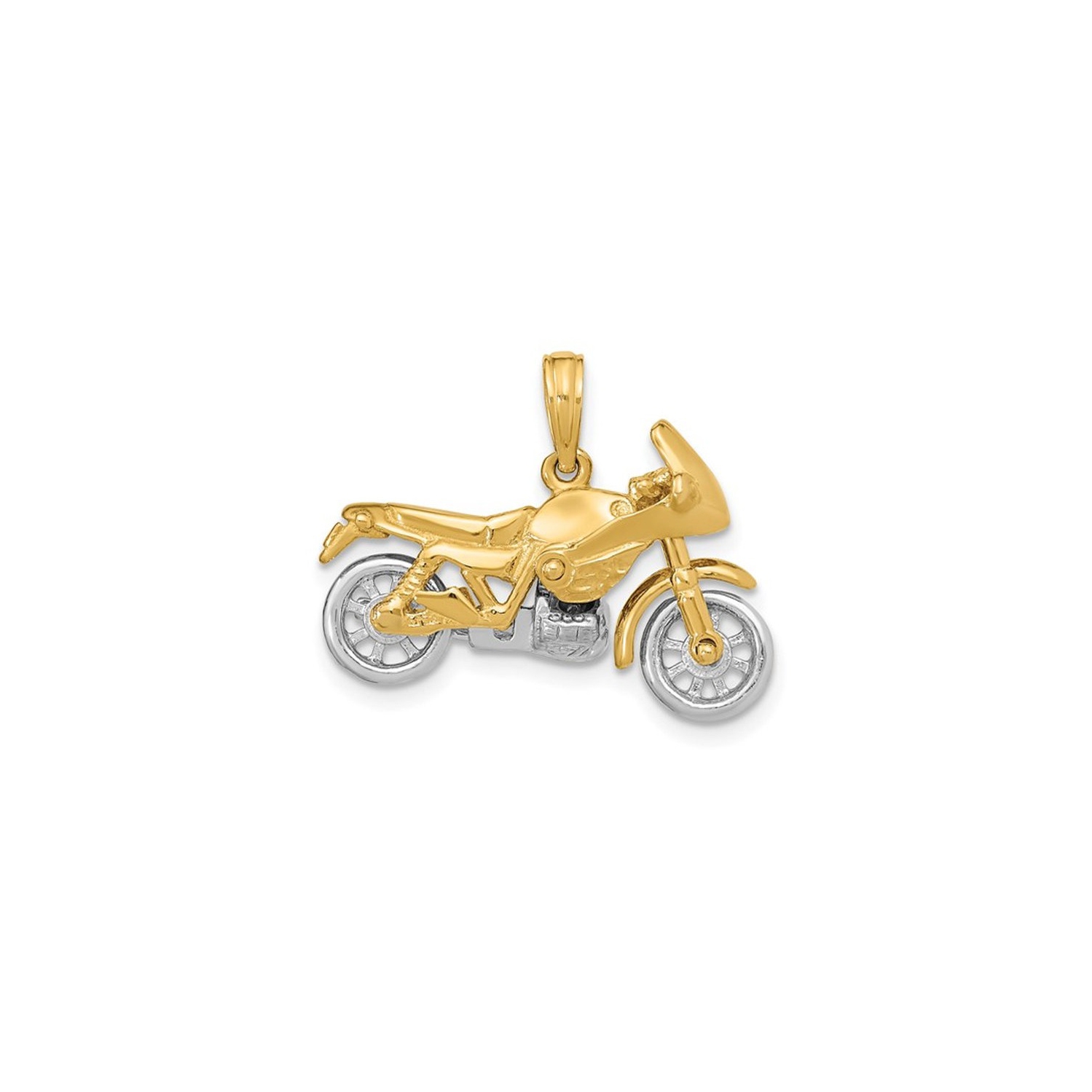 14K Yellow Gold 3-D Motorcycle Pendant Charm Necklace