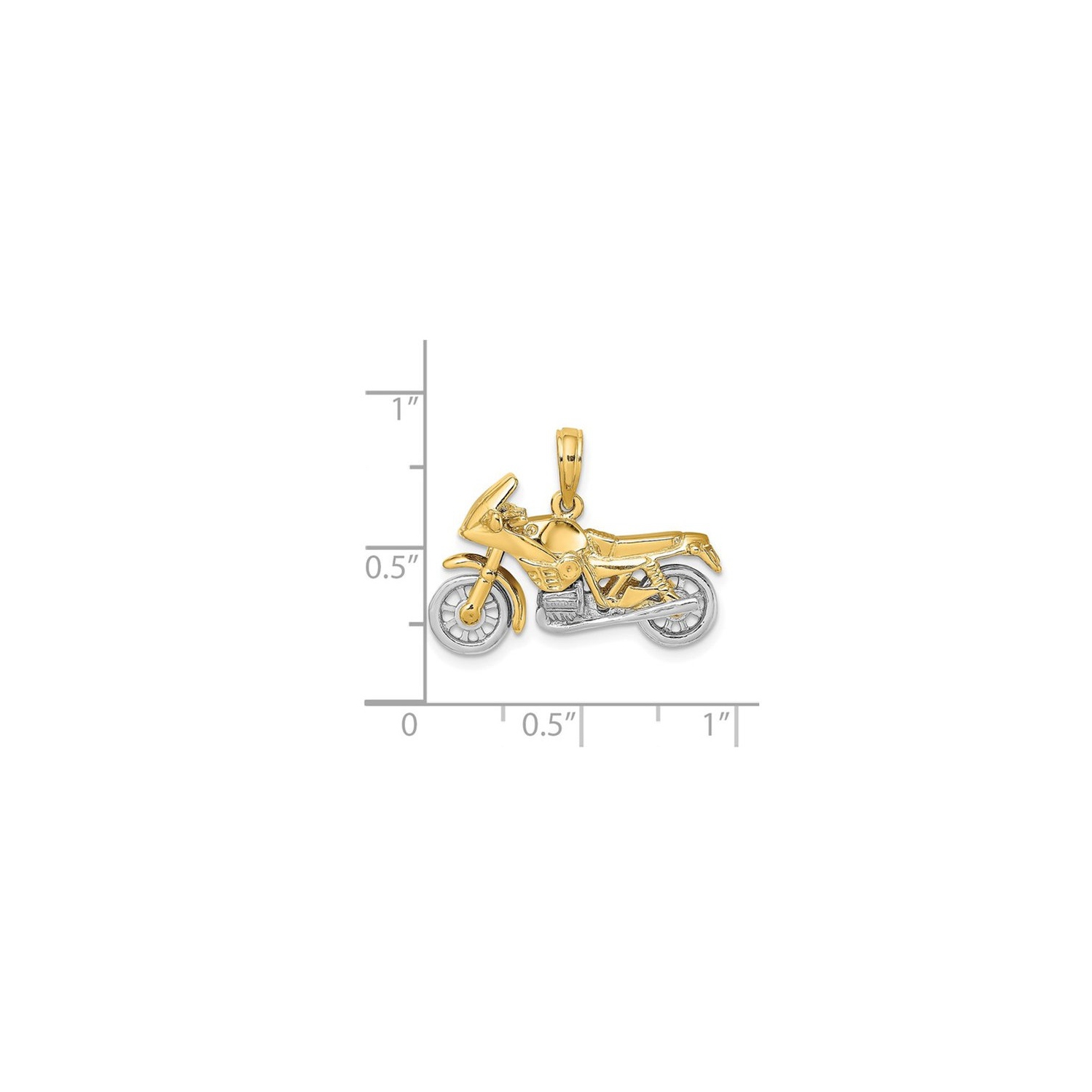 14K Yellow Gold 3-D Motorcycle Pendant Charm Necklace