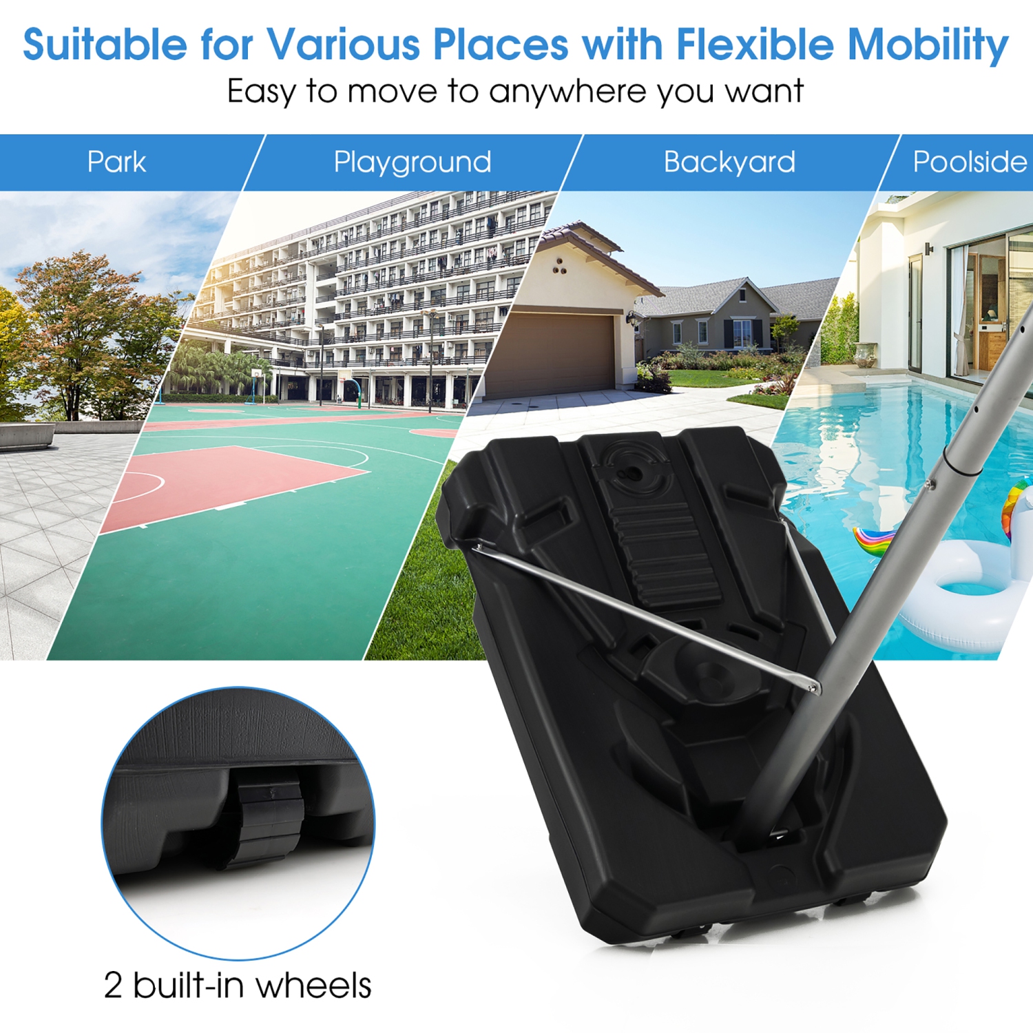 Costway 64"-79" Height Adjustable Poolside Basketball Hoop Goal System with44" Backboard