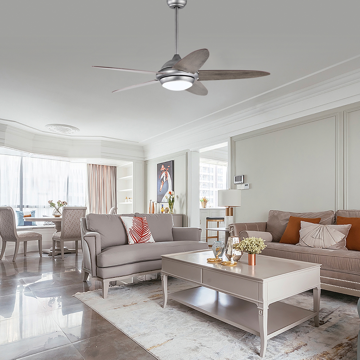 Ventilateur de plafond 52 po avec éclairage DEL et télécommande de Costway pour 1/2/4/8H et 3 vitesses de ventilation