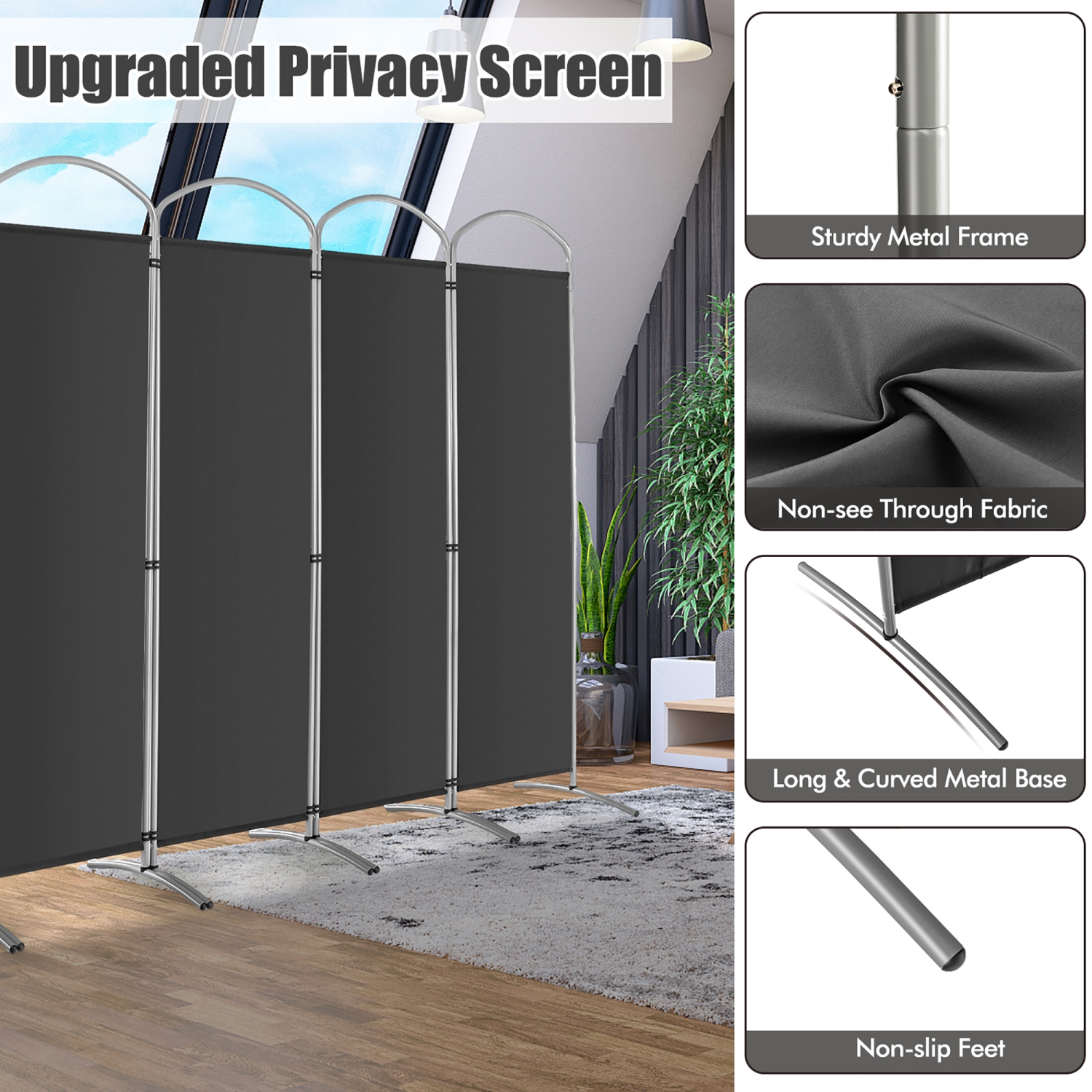 Costway 6 Panels Folding Privacy Screen 6 Ft Tall Fabric Privacy Screen for Home