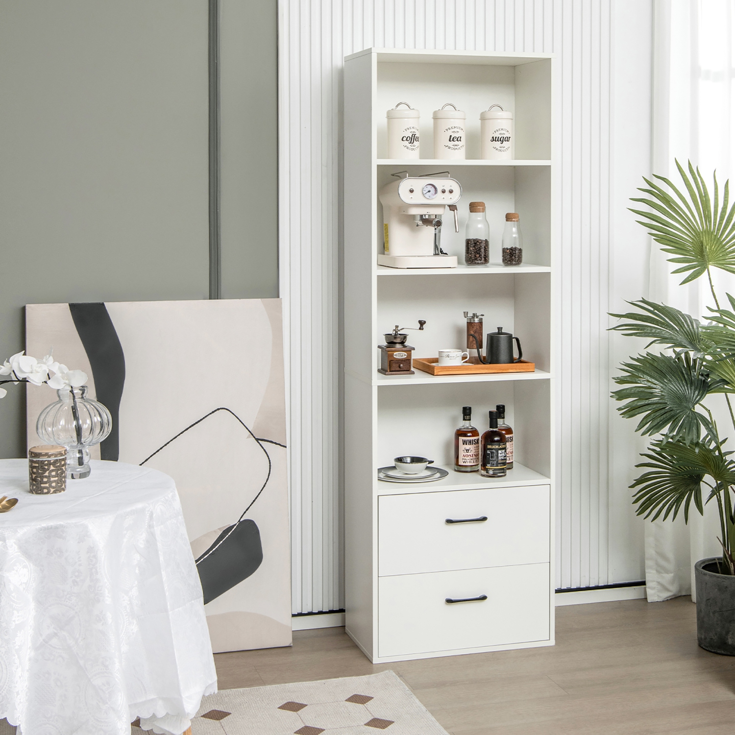 Armoire de rangement haute moderne à 6 niveaux avec bibliothèque noire de Costway