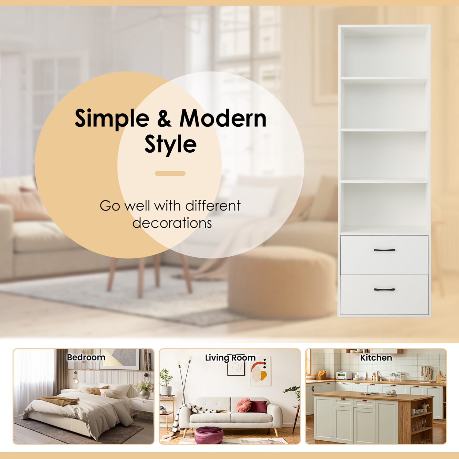 Armoire de rangement haute moderne à 6 niveaux avec bibliothèque noire de Costway