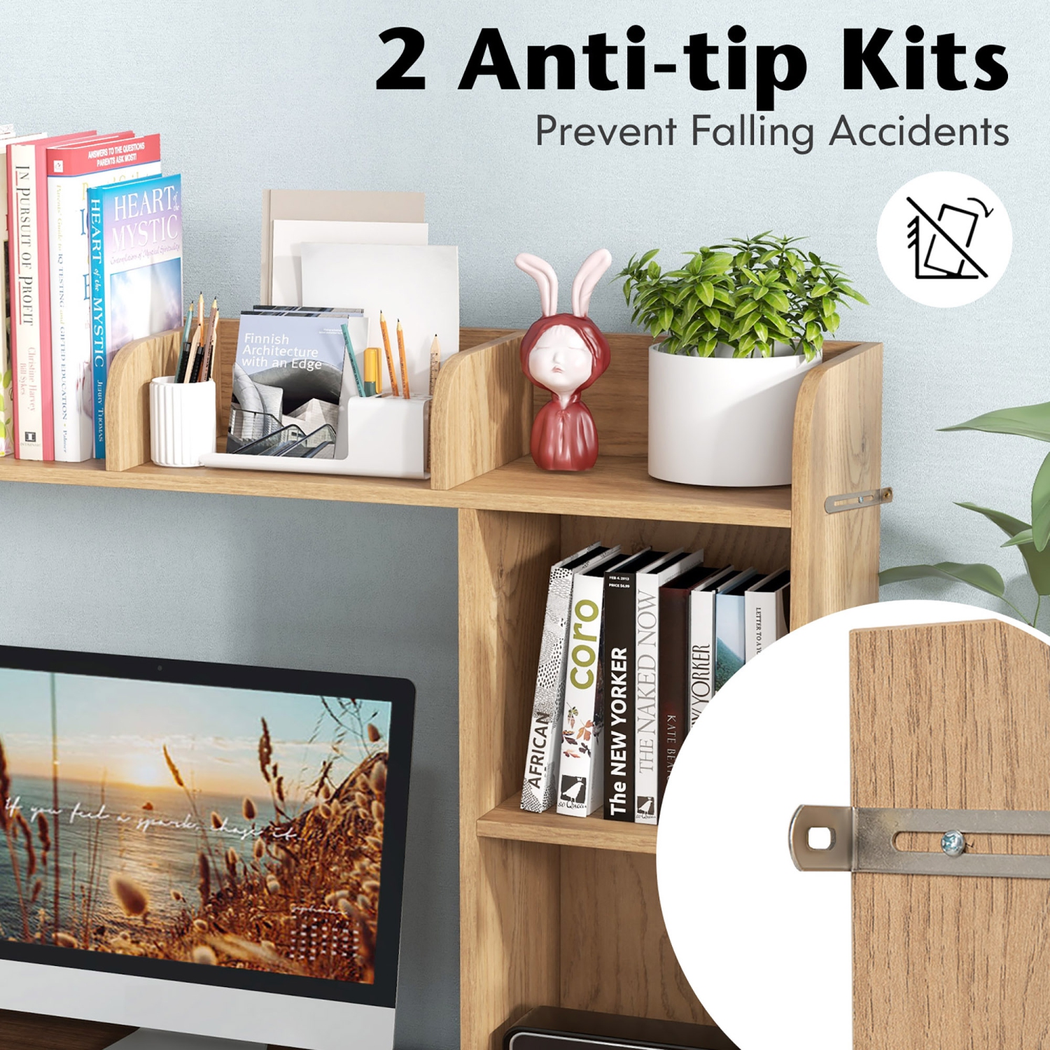 Costway Desk Bookshelf Desktop Storage Organizer Display Shelf Rack Dorm Office