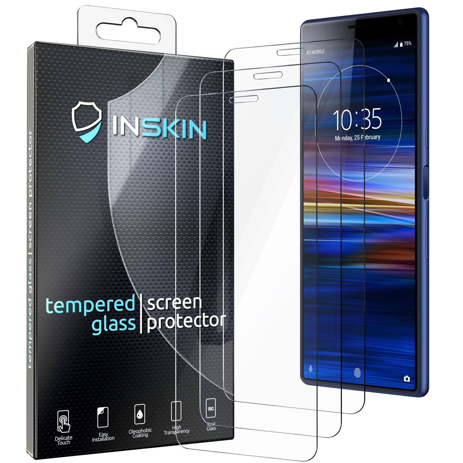 Inskin Tempered Glass Screen Protector, fits Sony Xperia 10 6.0 inch [2019] - 3-Pack, HD Clear, Case-Friendly, 9H Hardness, Anti Scratch, Bubble Free