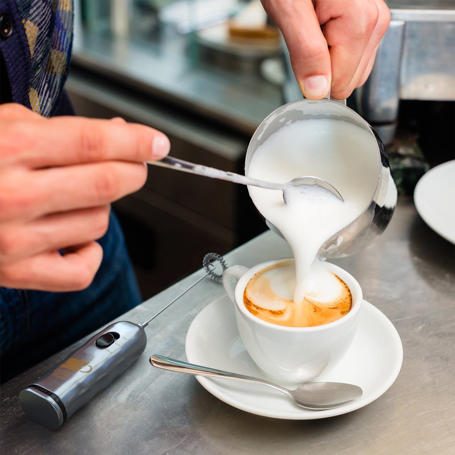 Inskin CoffeeMania Dual Speed Stainless Steel Milk Frother – Handheld Whisk for Latte, Cappuccino, Matcha, Hot Chocolate, and More