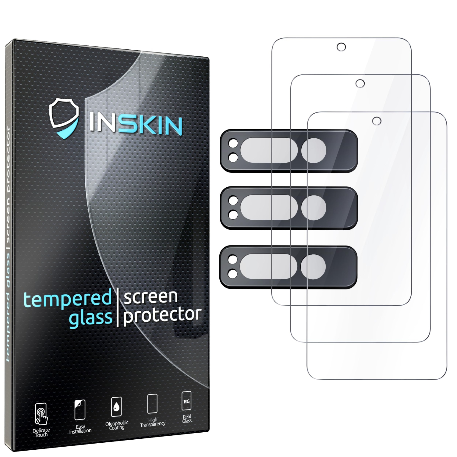 Inskin Screen Protector for Google Pixel Fold 5G - 3+3 Tempered Glass for Screen & Camera Lens, Ultra HD, Fingerprint ID Support, Plasma Coating,